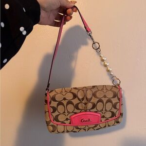 Coach Signature Brown and Pink Wristlet